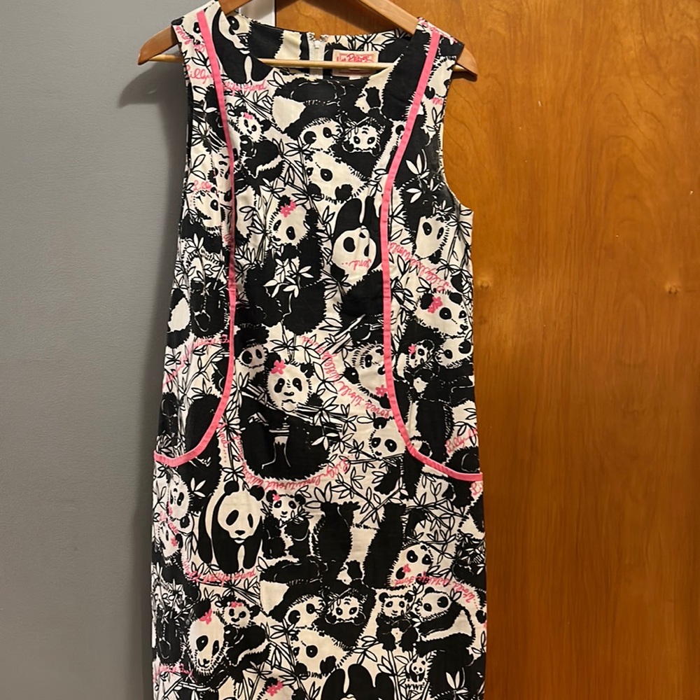 Lilly Pulitzer panda print dress. Only discolored area is inside neck as shown.